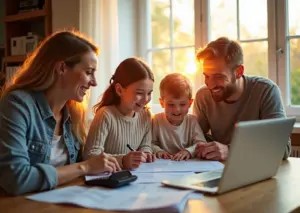 Семья планирует бюджет с документами и калькулятором для возврата 13% за обучение в России