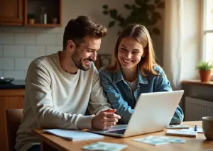 Молодожены обсуждают семейный бюджет и планируют расходы дома