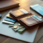 Семейные финансы на столе: деньги, блокнот бюджета и смартфон с мобильным банком