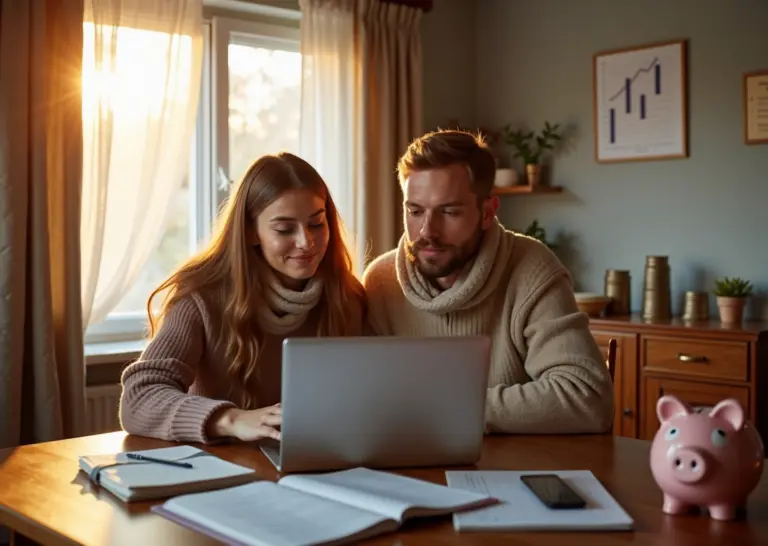 Семейная пара в российском доме планирует бюджет и финансовую подушку
