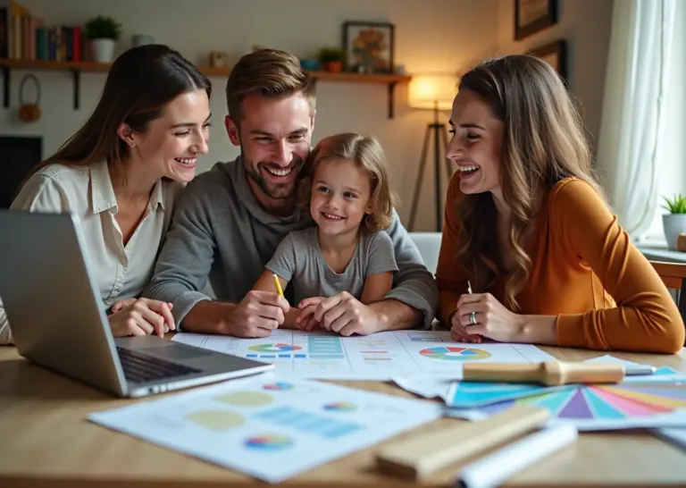 Семья планирует бюджет ремонта в квартире с использованием ноутбука и документов